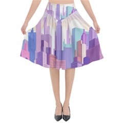 New York Skyline Cityscape Nyc New York City Flared Midi Skirt