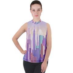 New York Skyline Cityscape Nyc New York City Mock Neck Chiffon Sleeveless Top