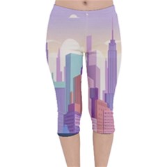 New York Skyline Cityscape Nyc New York City Velvet Capri Leggings 