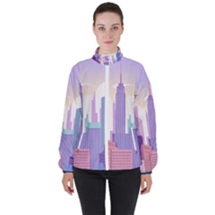 New York Skyline Cityscape Nyc New York City Women s High Neck Windbreaker