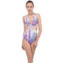 New York Skyline Cityscape Nyc New York City Halter Front Plunge Swimsuit View1