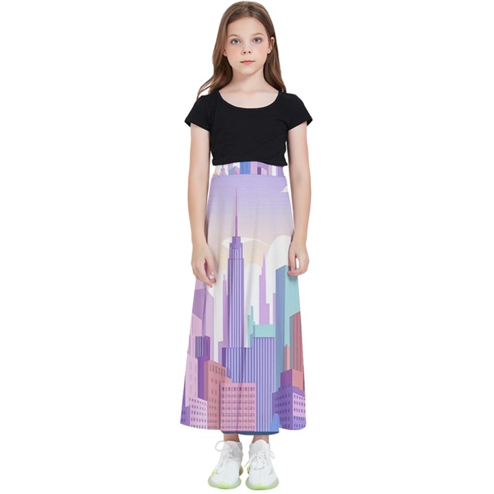 New York Skyline Cityscape Nyc New York City Kids  Flared Maxi Skirt