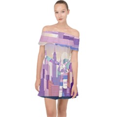 New York Skyline Cityscape Nyc New York City Off Shoulder Chiffon Dress