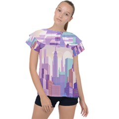 New York Skyline Cityscape Nyc New York City Ruffle Collar Chiffon Blouse