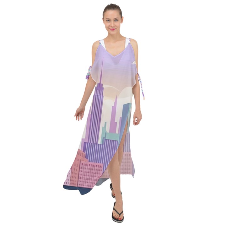 New York Skyline Cityscape Nyc New York City Maxi Chiffon Cover Up Dress