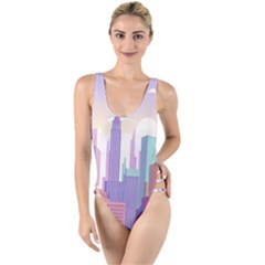 New York Skyline Cityscape Nyc New York City High Leg Strappy Swimsuit by Jancukart