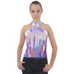 New York Skyline Cityscape Nyc New York City Cross Neck Velour Top