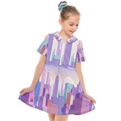 New York Skyline Cityscape Nyc New York City Kids  Short Sleeve Shirt Dress