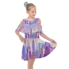 New York Skyline Cityscape Nyc New York City Kids  Shoulder Cutout Chiffon Dress