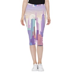 New York Skyline Cityscape Nyc New York City Inside Out Lightweight Velour Capri Leggings 