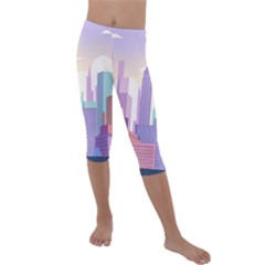 New York Skyline Cityscape Nyc New York City Kids  Lightweight Velour Capri Leggings 