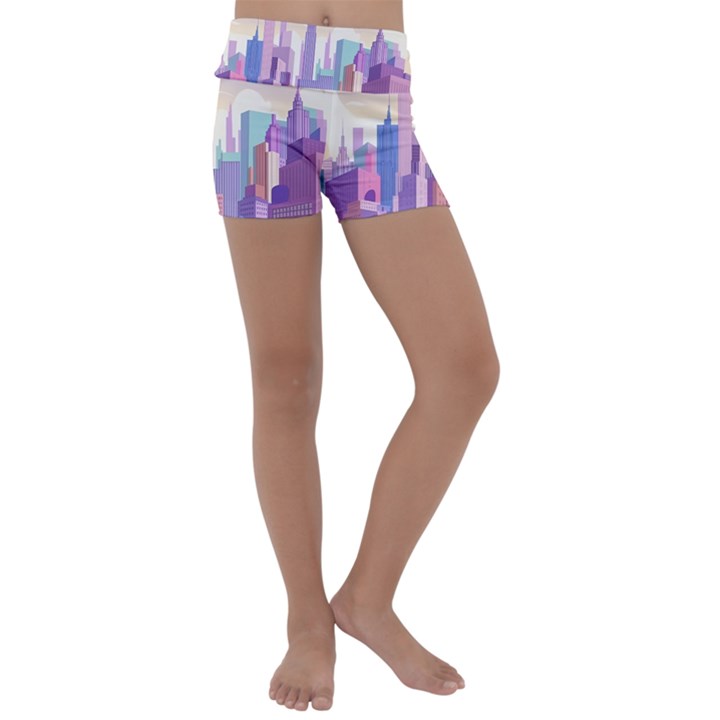 New York Skyline Cityscape Nyc New York City Kids  Lightweight Velour Yoga Shorts