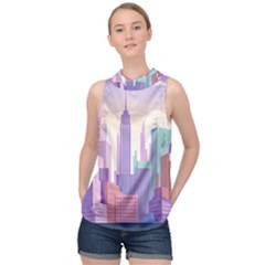 New York Skyline Cityscape Nyc New York City High Neck Satin Top by Jancukart