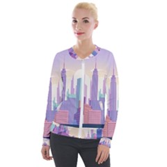 New York Skyline Cityscape Nyc New York City Velvet Zip Up Jacket