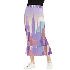 New York Skyline Cityscape Nyc New York City Maxi Fishtail Chiffon Skirt