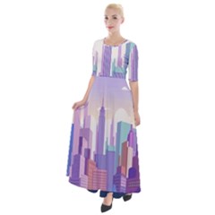 New York Skyline Cityscape Nyc New York City Half Sleeves Maxi Dress