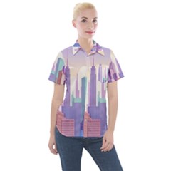 New York Skyline Cityscape Nyc New York City Women s Short Sleeve Pocket Shirt