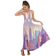 New York Skyline Cityscape Nyc New York City Backless Maxi Beach Dress by Jancukart