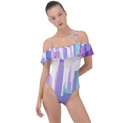 New York Skyline Cityscape Nyc New York City Frill Detail One Piece Swimsuit