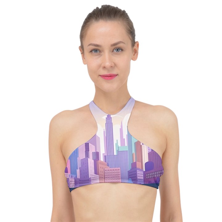 New York Skyline Cityscape Nyc New York City High Neck Bikini Top