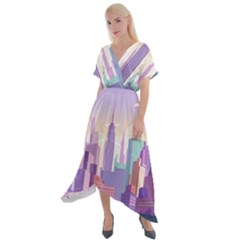 New York Skyline Cityscape Nyc New York City Cross Front Sharkbite Hem Maxi Dress