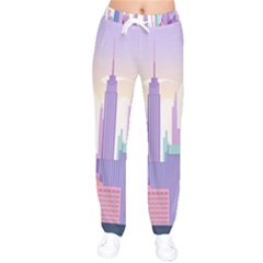 New York Skyline Cityscape Nyc New York City Women Velvet Drawstring Pants