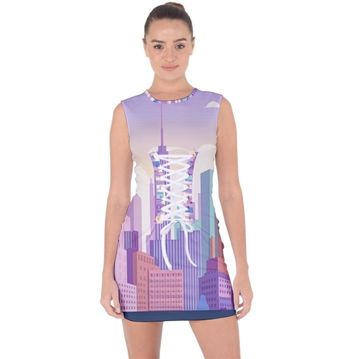 New York Skyline Cityscape Nyc New York City Lace Up Front Bodycon Dress