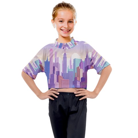 New York Skyline Cityscape Nyc New York City Kids Mock Neck Tee by Jancukart