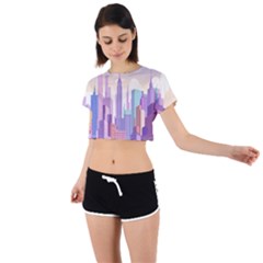 New York Skyline Cityscape Nyc New York City Tie Back Short Sleeve Crop Tee