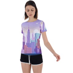 New York Skyline Cityscape Nyc New York City Back Circle Cutout Sports Tee