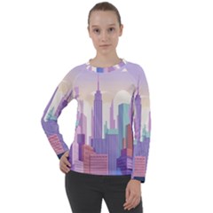 New York Skyline Cityscape Nyc New York City Women s Long Sleeve Raglan Tee