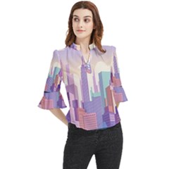 New York Skyline Cityscape Nyc New York City Loose Horn Sleeve Chiffon Blouse