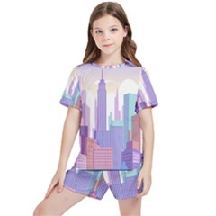 New York Skyline Cityscape Nyc New York City Kids  Tee And Sports Shorts Set by Jancukart