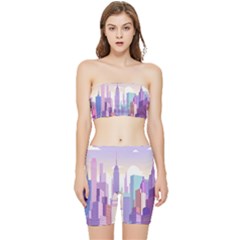 New York Skyline Cityscape Nyc New York City Stretch Shorts and Tube Top Set