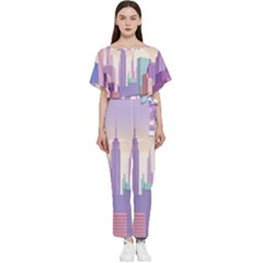 New York Skyline Cityscape Nyc New York City Batwing Lightweight Chiffon Jumpsuit