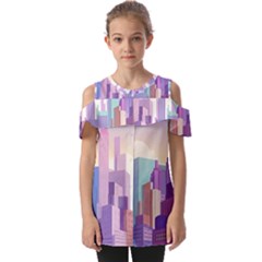 New York Skyline Cityscape Nyc New York City Fold Over Open Sleeve Top