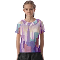 New York Skyline Cityscape Nyc New York City Kids  Frill Chiffon Blouse