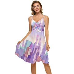 New York Skyline Cityscape Nyc New York City Sleeveless Tie Front Chiffon Dress