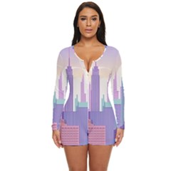 New York Skyline Cityscape Nyc New York City Long Sleeve Boyleg Swimsuit