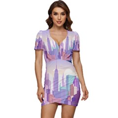 New York Skyline Cityscape Nyc New York City Low Cut Cap Sleeve Mini Dress