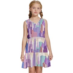 New York Skyline Cityscape Nyc New York City Kids  Sleeveless Tiered Mini Dress