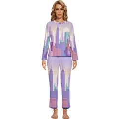 New York Skyline Cityscape Nyc New York City Womens  Long Sleeve Lightweight Pajamas Set