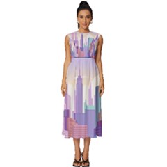 New York Skyline Cityscape Nyc New York City Sleeveless Round Neck Midi Dress