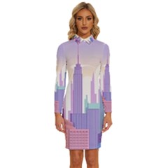 New York Skyline Cityscape Nyc New York City Long Sleeve Shirt Collar Bodycon Dress