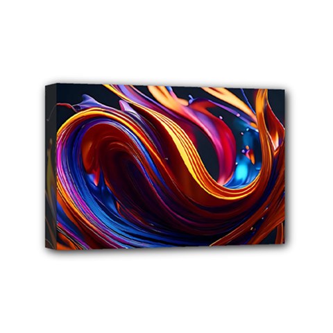 Waves Splash Liquid Paint Wall Mini Canvas 6  X 4  (stretched) by Jancukart