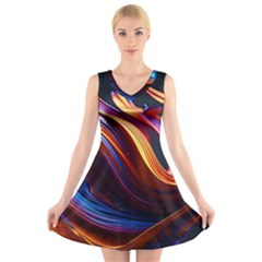 Waves Splash Liquid Paint Wall V-neck Sleeveless Dress by Jancukart