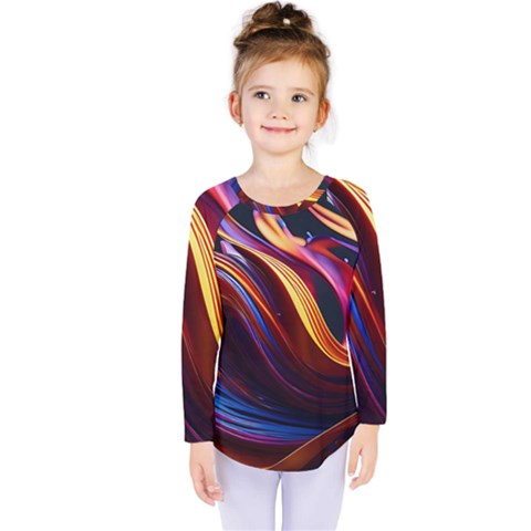 Waves Splash Liquid Paint Wall Kids  Long Sleeve Tee by Jancukart