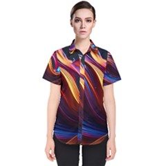 Waves Splash Liquid Paint Wall Women s Short Sleeve Shirt