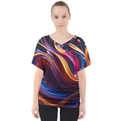 Waves Splash Liquid Paint Wall V-neck Dolman Drape Top