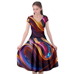 Waves Splash Liquid Paint Wall Cap Sleeve Wrap Front Dress by Jancukart